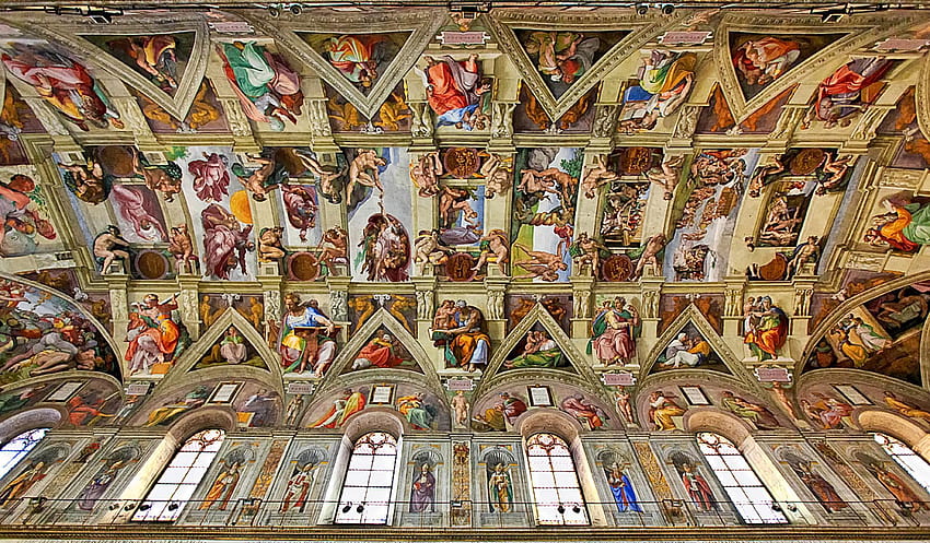 Michelangelo Buonarotti Ceiling of the Sistine Chapel Completed HD wallpaper