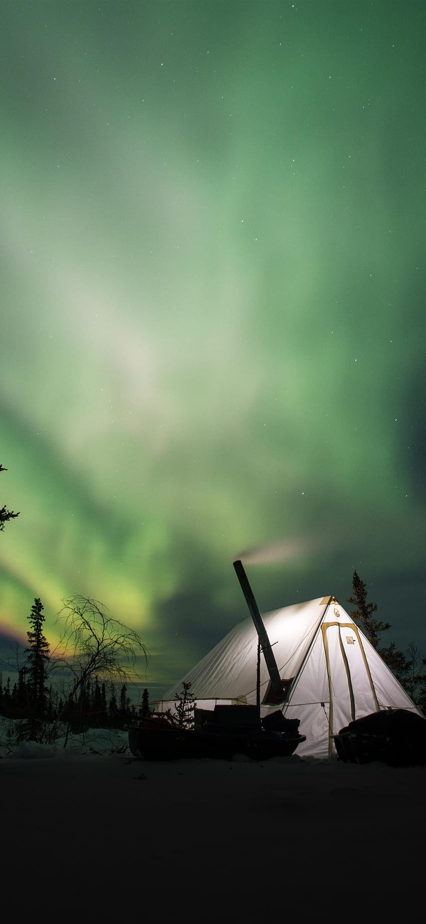 white camping tent and green Arora sky iPhone X, green sky HD phone wallpaper