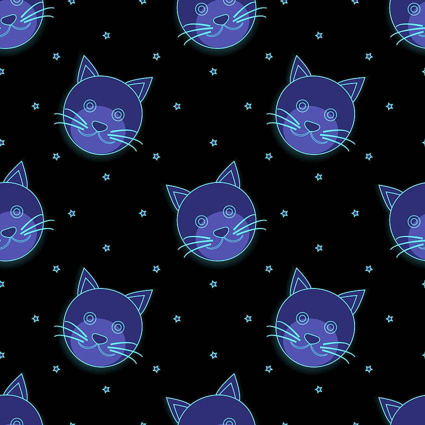 ilustrasi vektor desain wajah hewan kucing dengan warna biru muda. latar belakang hitam. Desain pola mulus untuk, latar belakang, sampul, potongan kertas, stiker dan cetakan pada kain. 4411969 Seni Vektor di Vecteezy, ilustrasi kucing wallpaper ponsel HD