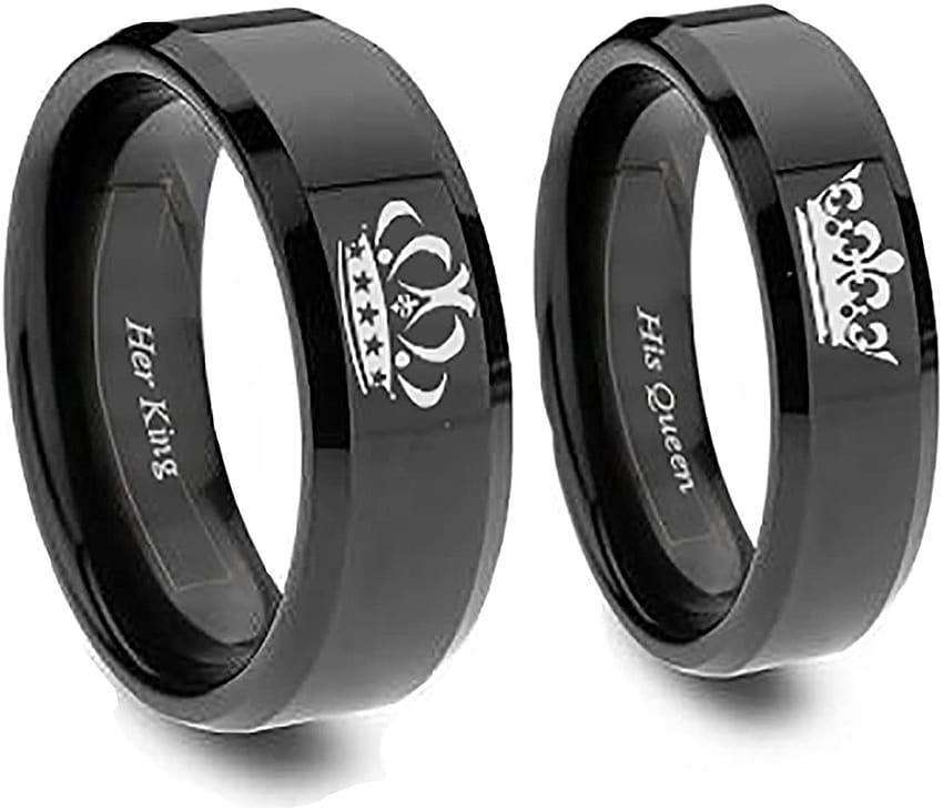 Southern Designs Coppie abbinate Anelli re e regina Corona in titanio nero per matrimonio di amicizia promessa Sfondo HD