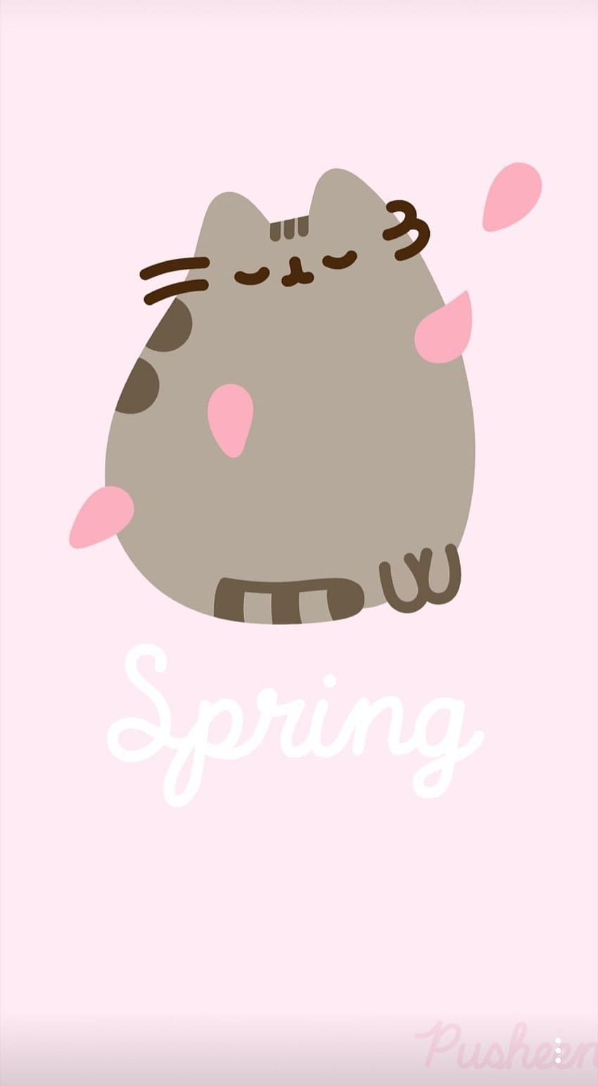 Happy Spring by Pusheen.、春の猫の漫画 HD電話の壁紙