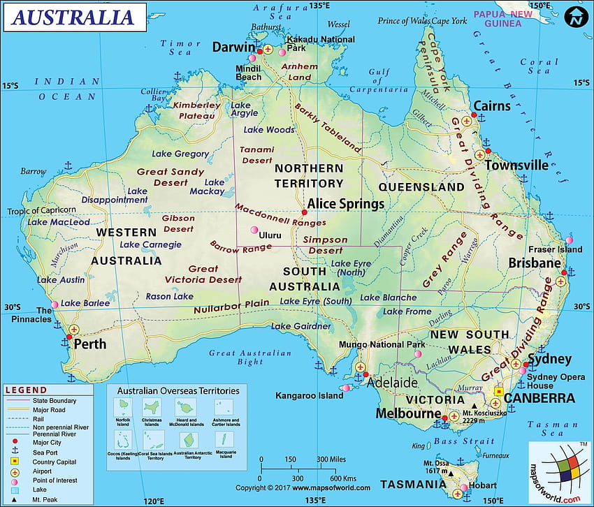 Grande mapa da Austrália, mapa da papel de parede HD