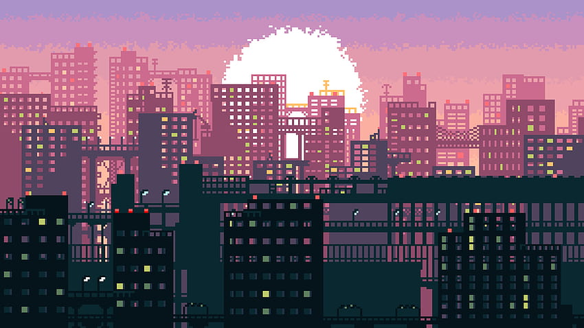 Pixel City, piksel kota retro Wallpaper HD
