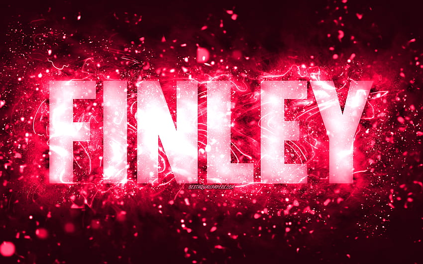 Happy Birtay Finley, pink neon lights, Finley name, creative, Finley ...