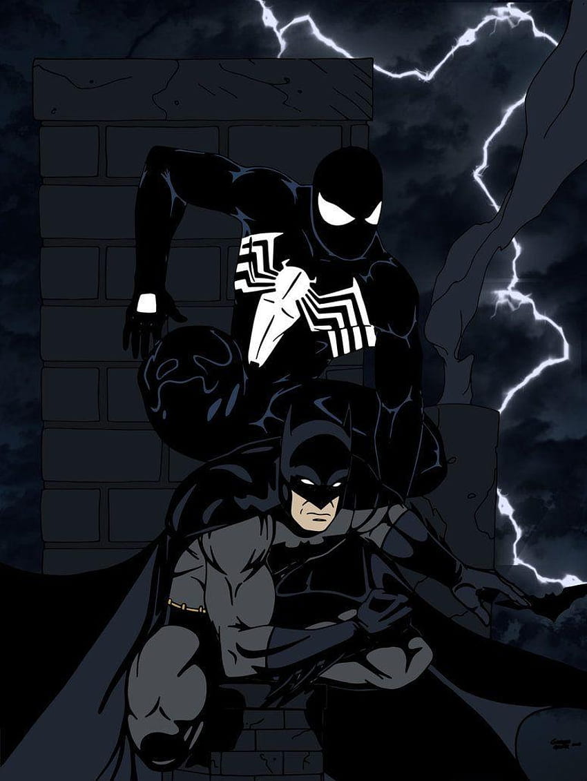 Batman y Black Suit Spider, traje negro de spiderman fondo de pantalla del teléfono