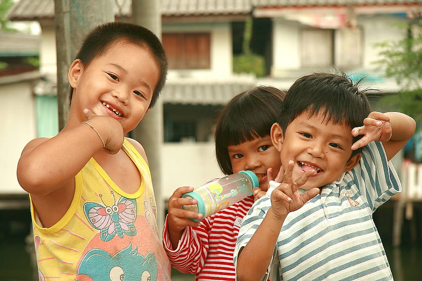 : three, happy, kids, children, khlong, thanon, portraits, happy children HD wallpaper
