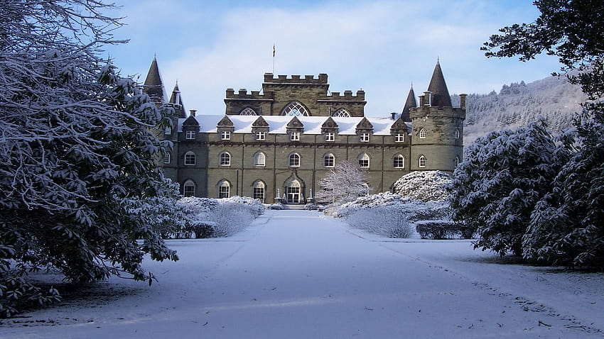 architecture, Landscape, Castle, Trees, Scotland, Winter, Snow, Forest, Building, Old Building, UK / and Mobile Backgrounds, castles winter HD wallpaper