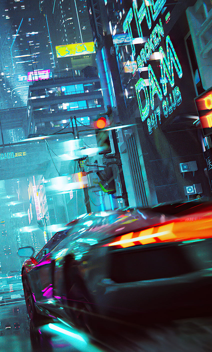 1280x2120 Neon Cyberpunk City Car Racing iPhone, Hintergründe und HD-Handy-Hintergrundbild