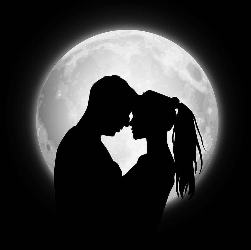 2353x2339 couple, silhouettes, moon, love, love in moon background HD wallpaper