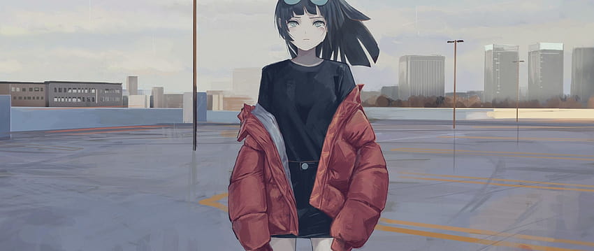 2560x1080 anime girl, art, jacket, sunglasses, crying anime HD wallpaper