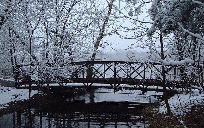 Jembatan di musim dingin, musim dingin yang menyedihkan Wallpaper HD