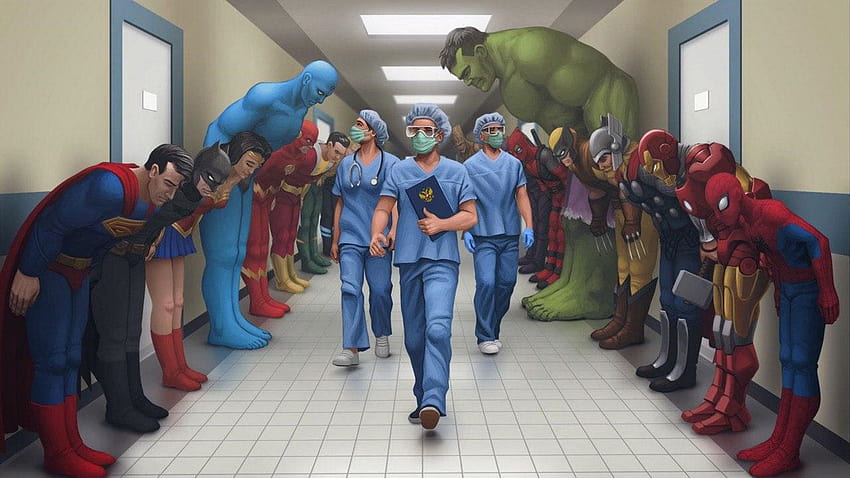 病院の廊下で頭を下げるスーパーヒーロー: ビデオギャラリー 高画質の壁紙