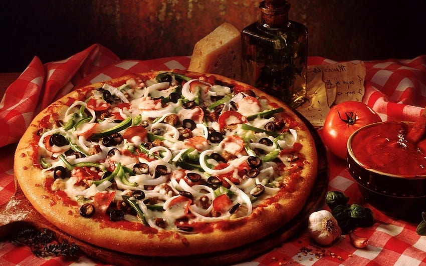 1440x900 Италианска пица, зеленчуци, бързо хранене, съставки HD тапет
