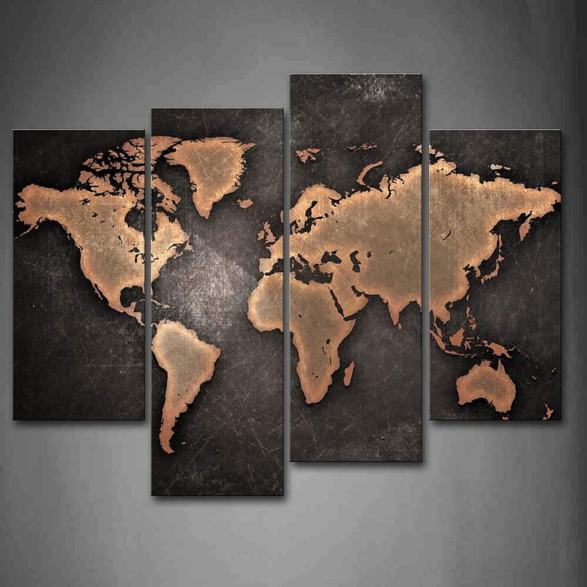 General World Map Black Backgrounds Wall Art Painting Print, schwarzer Weltkartenhintergrund HD-Handy-Hintergrundbild