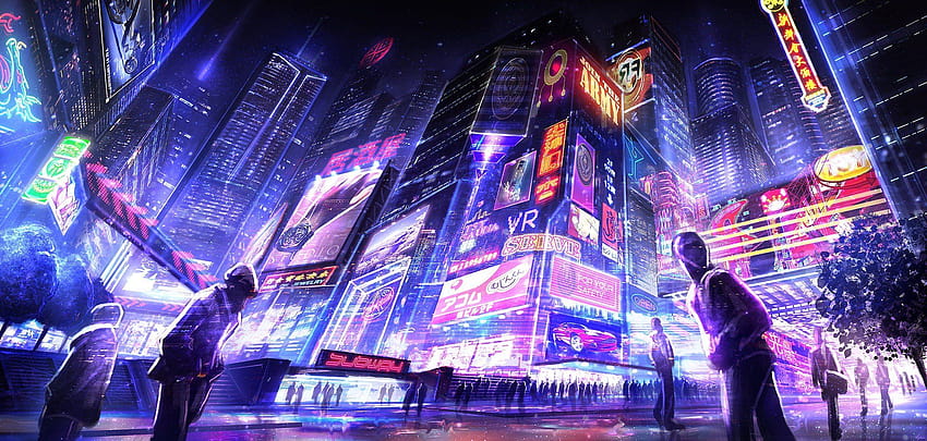 cyberpunk, futurystyczny, neonowy / i mobilny, anime neonowe miasto Tapeta HD