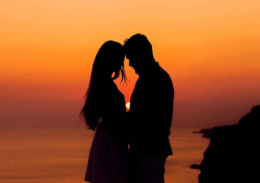 ragazzo uomo silhouette amore sentimenti romanticismo tramonto sfondi, coppia romantica tramonto silhouette Sfondo HD