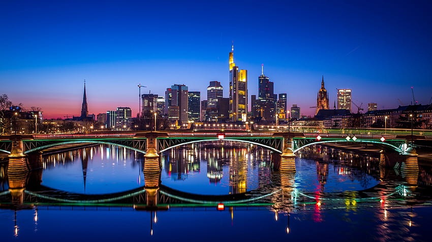 Frankfurt, Nightscape, Niemcy, , Świat Tapeta HD