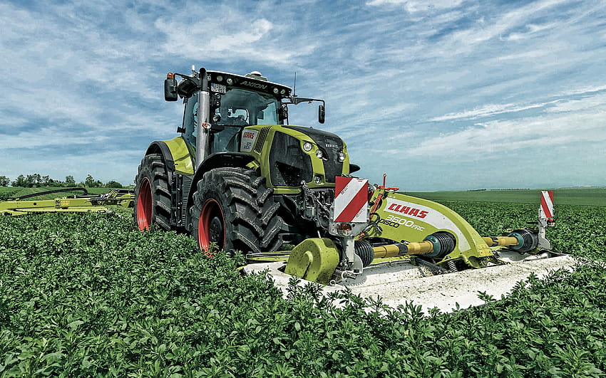 CLAAS AXION 800, new tractor, modern agricultural machinery, harvesting alfalfa, CLAAS, alfalfa field with resolution 1920x1200. High Quality HD wallpaper