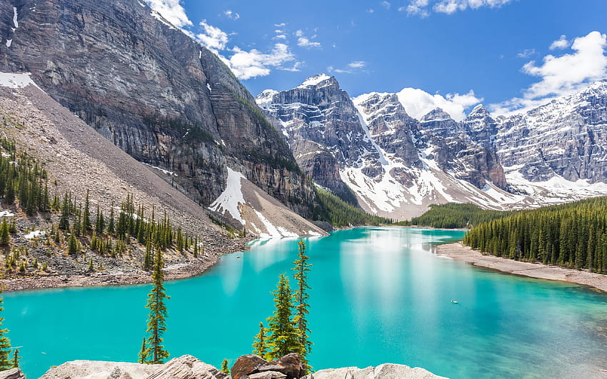 ทะเลสาบ Moraine ฤดูร้อน อุทยานแห่งชาติ Banff เทือกเขาร็อกกี้ของแคนาดา วอลล์เปเปอร์ HD