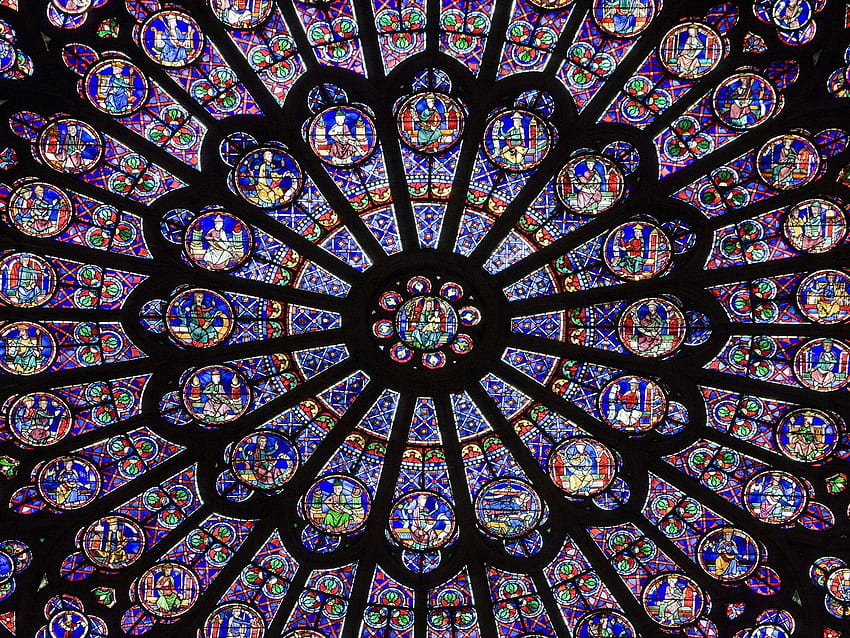 パリのノートルダム大聖堂のバラ窓、 高画質の壁紙