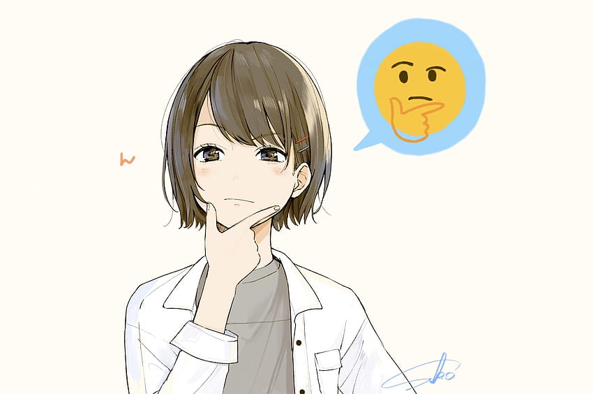 2560x1700 Anime Girl, Thinking Emoji, Brown Hair for Chromebook Pixel, Chromebook emoji Tapeta HD