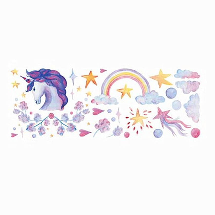diseño de azulejos de pared de baño (0) Reseñas pegatinas de dibujos animados Pegatinas de estilo crayón Unicornios extraíbles Arco iris Nubes Estrellas, arco iris floral junto al mar fondo de pantalla del teléfono