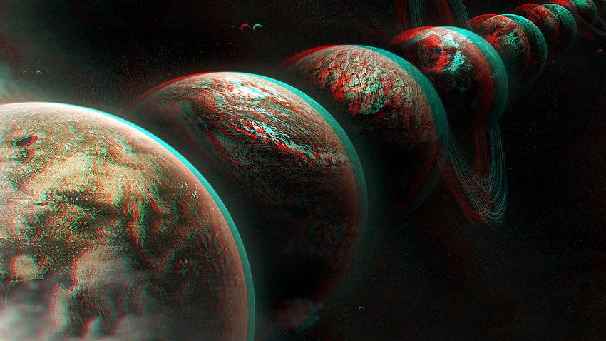 Планетите 3D преуване Red Cyan от Fan2Relief3D, 3d в червено циан HD тапет