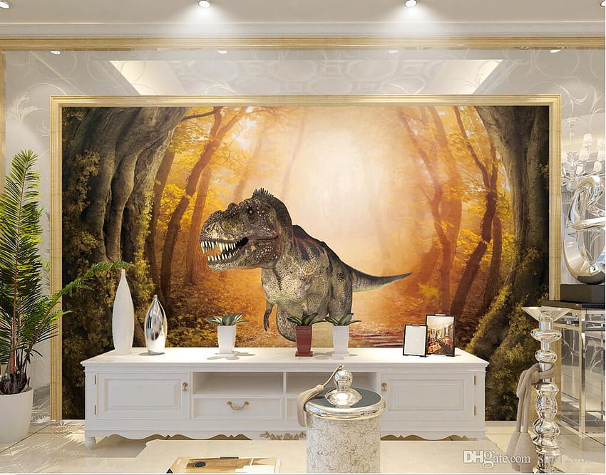Murais de parede Dinosaur 3D Jumping Out Of Hole In Wall em