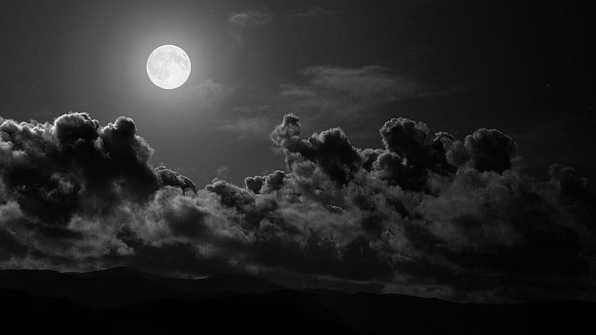 1920x1080 ดวงจันทร์ เมฆ ท้องฟ้า สีดำ พื้นหลังของท้องฟ้ามืด วอลล์เปเปอร์ HD