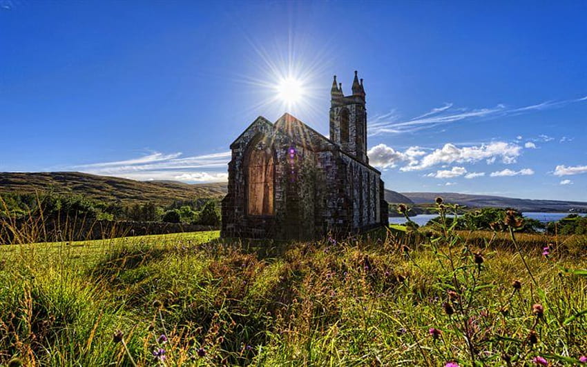Dunlewey Church, summer, irish landmarks, Donegal, Ireland, UK, Europe, United Kingdom, beautiful nature ., ireland summer HD wallpaper