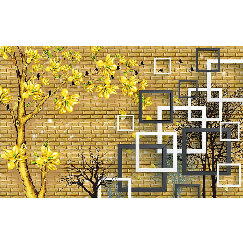 Brique dorée avec fleur 3d motif de brique Design Texture brique décor d'hôtel Fond d'écran de téléphone HD