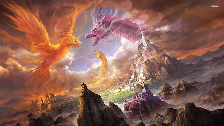 Phoenix Dragon And The Snake, epic dragon HD wallpaper