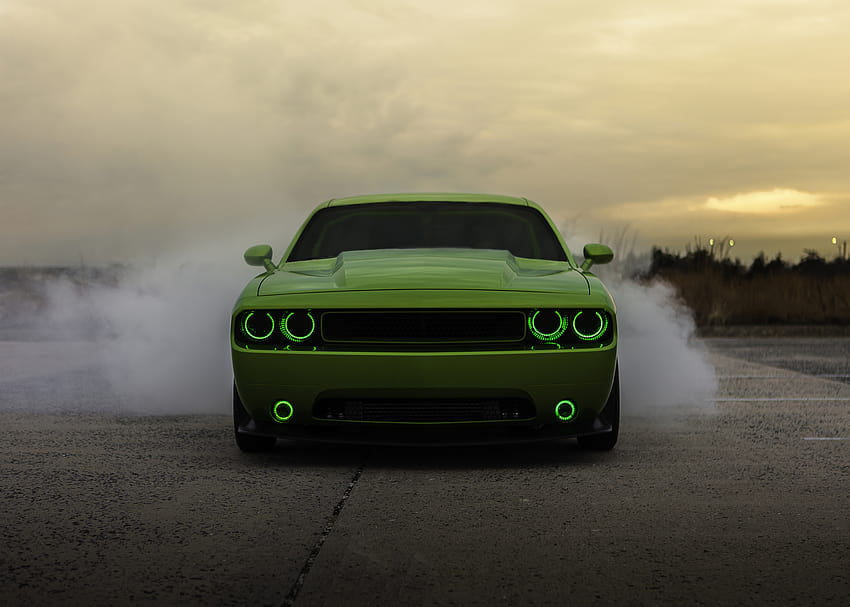 Зелен Dodge Challenger, автомобили, фонове и лайм зелен Dodge Challenger HD тапет