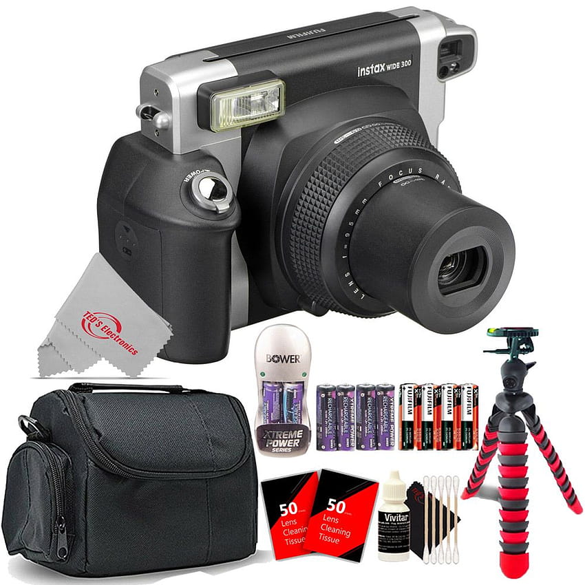 Fujifilm Instax Wide 300 Instant Film Camera Black with 4 Extra Rechargeable Batteries Kit HD phone wallpaper