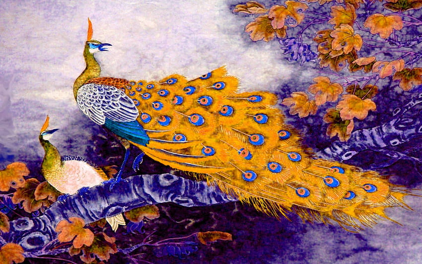 Peacock Couple Painting Art, peacock painting HD wallpaper