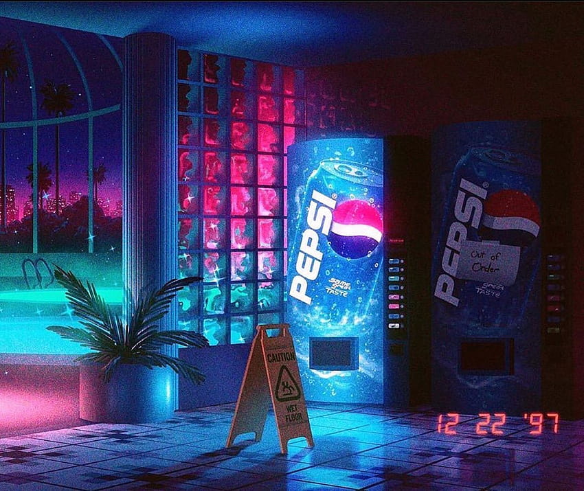 Pepsi automat 1997 desain gelombang retro baru karya seni synthwave desain futuristik 80an 90an, vaporwave pepsi Wallpaper HD