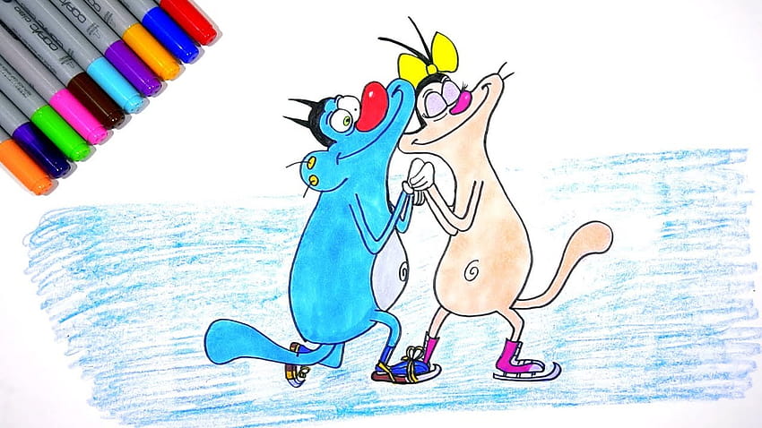 漫画のオギーとゴキブリからスケートをしているオギーとオリビアを描く方法 高画質の壁紙
