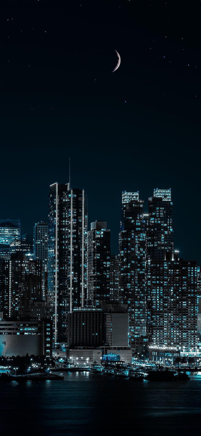 New York City, Stadt, Nacht, Lichter der Stadt, Halbmond, Welt, iPhone 13 Nachtstadt HD-Handy-Hintergrundbild
