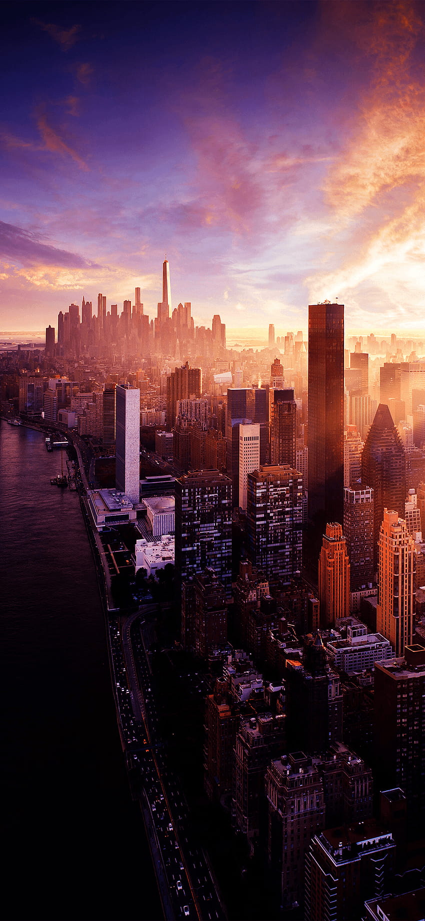 iPhone залез в Ню Йорк през 2019 г., телефон в хоризонта на Ню Йорк HD тапет за телефон