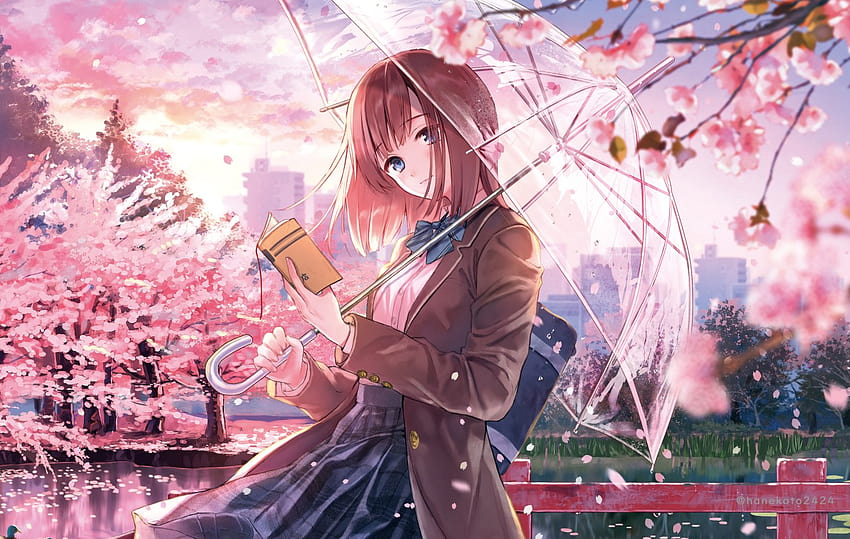 Cherry Blossom Cute Anime Girl HD wallpaper