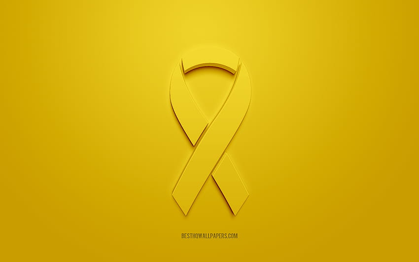 Bladder Cancer ribbon, creative 3D logo, yellow 3d ribbon, Bladder Cancer Awareness ribbon, Bladder Cancer, yellow background, Cancer ribbons, Awareness ribbons with resolution 2560x1600. High Quality HD wallpaper