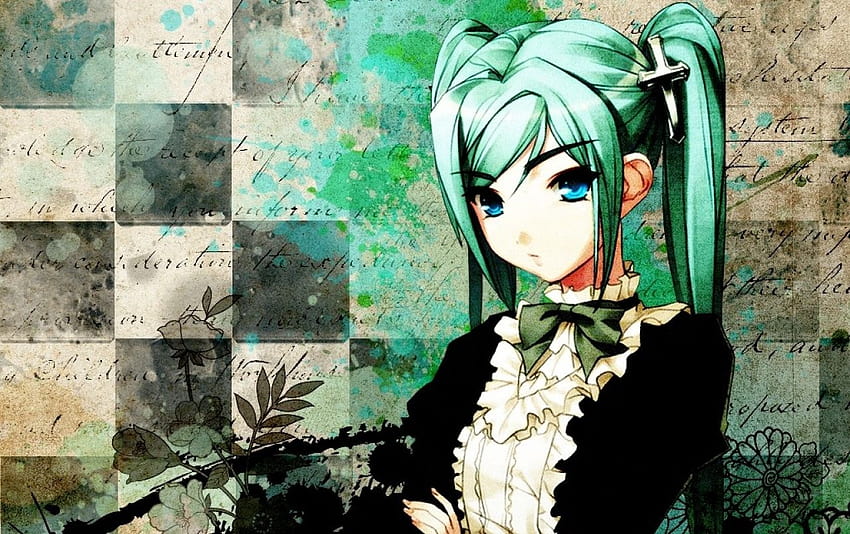Anime Girl Green Hair Cross, anime green girl HD wallpaper