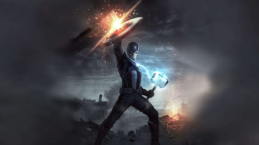 Avengers Endgame Capitão América Mjolnir Martelo U, martelo com Capitão América papel de parede HD