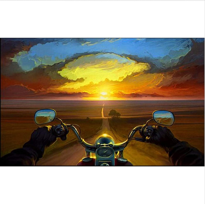 Dalxsh Oil Painting Motorcycle Rider Sunset Large Mural Living Room Bedroom Painting Tv 3D HD wallpaper