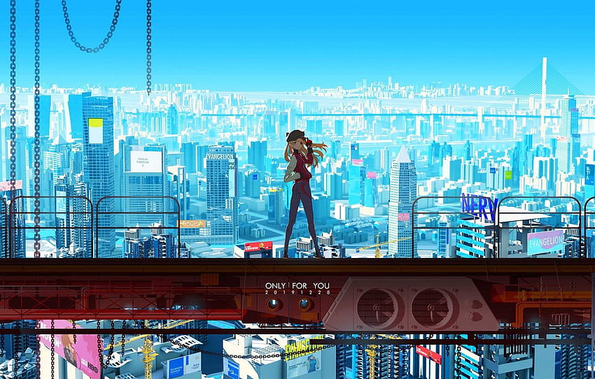 kız, şehir, Evangelion, Evangelion, Evangelion 1.0, anime şehir yalnız kız HD duvar kağıdı