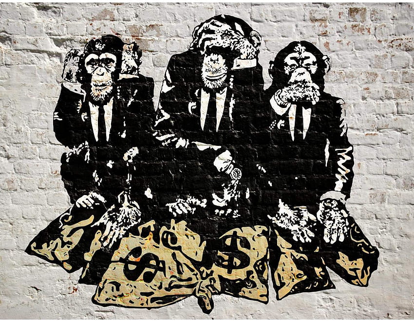 Banksy Street Art Monkey Money Bags, trzy mądre małpy Tapeta HD