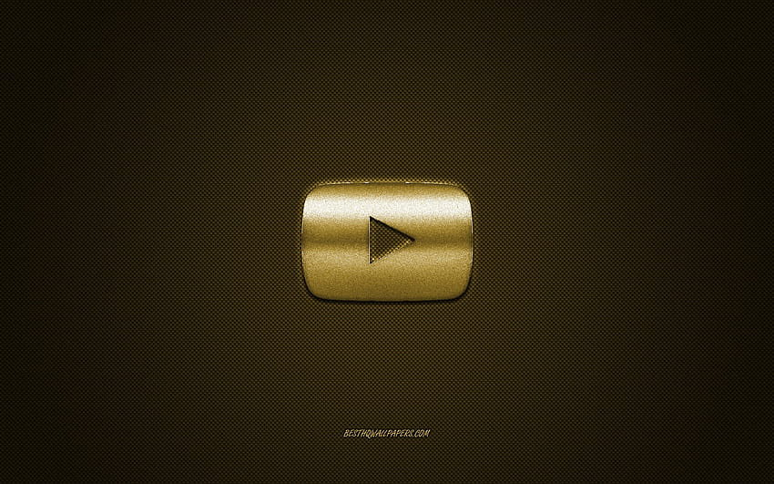 Logotipo dourado do Youtube, botão de reprodução do youtube papel de parede HD