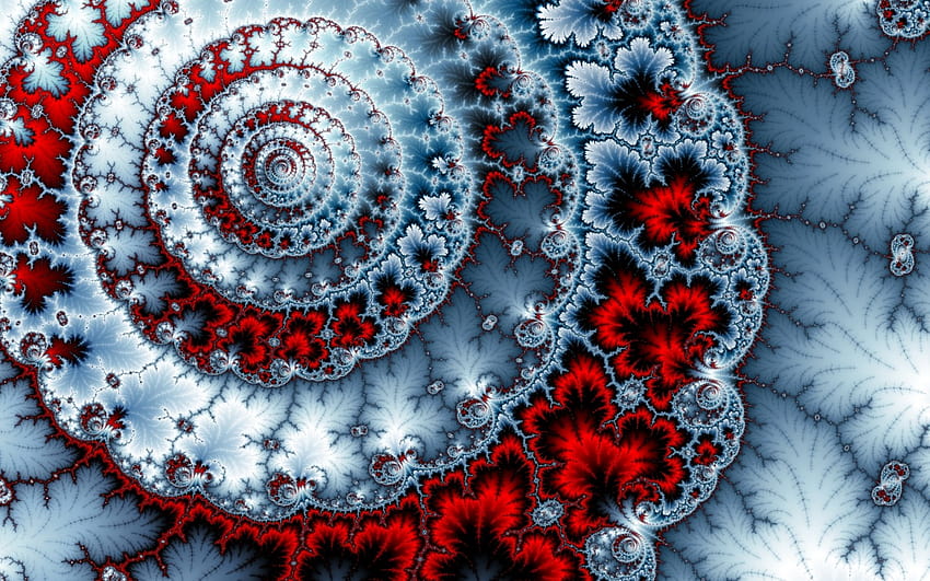 : abstract, red, snow, winter, spiral, frost, pattern, coral, circle, ART, flower, weather, design, fractal art, macro graphy 1440x900, fractals winter HD wallpaper