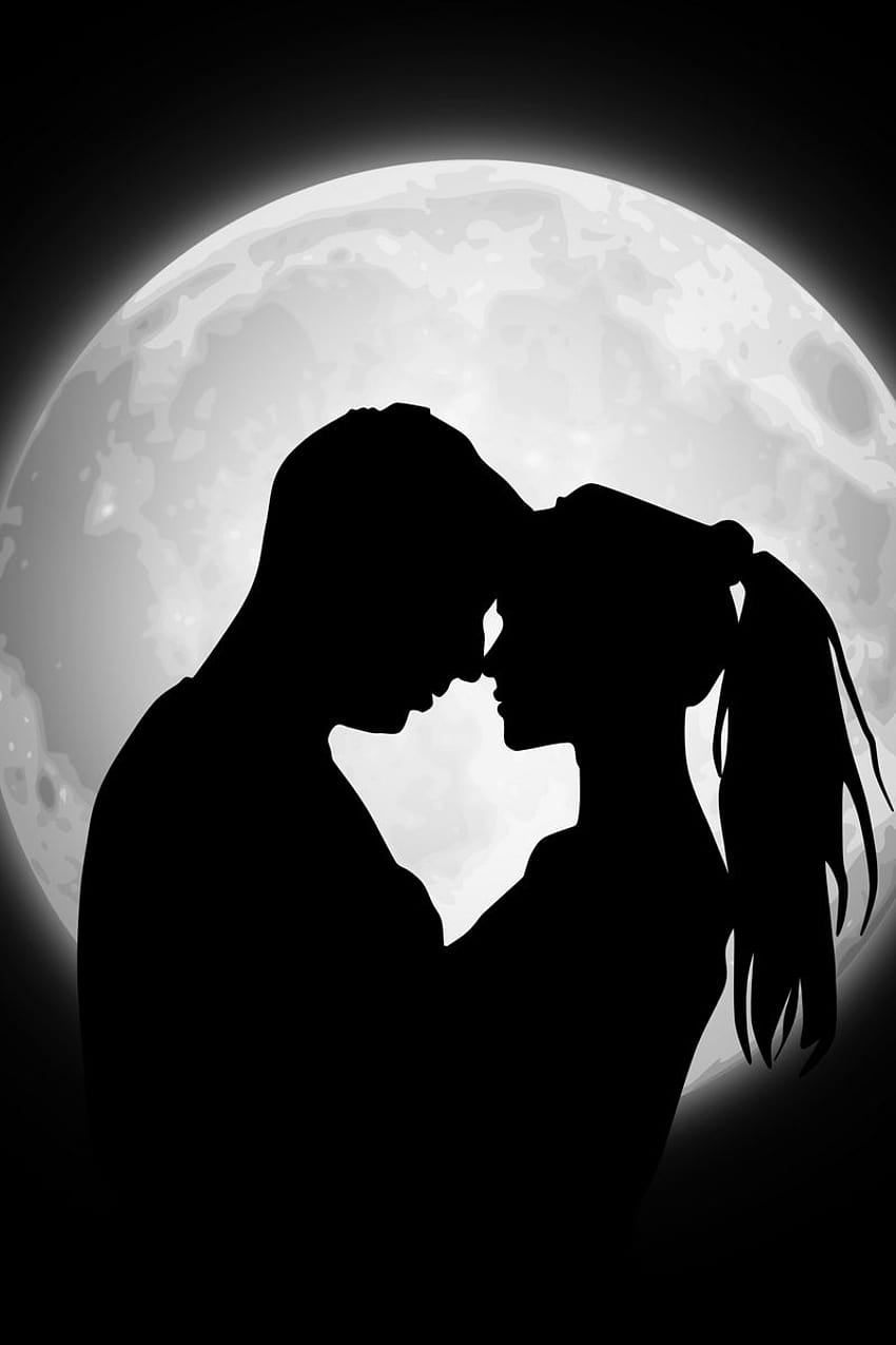 Couple, Silhouettes, Moon, Love, 3d moon mobile HD phone wallpaper