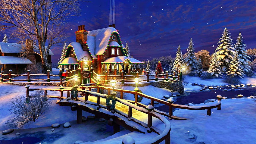 Christmas, snow house HD wallpaper